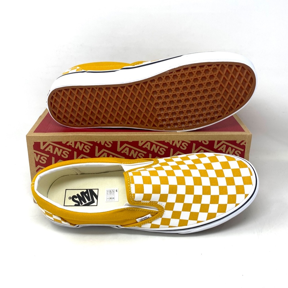VANS Classic Slip On Shoes Check Yellow Canvas Men’s Size Sneakers VN0A5JMHF3X - Picture 5 of 10